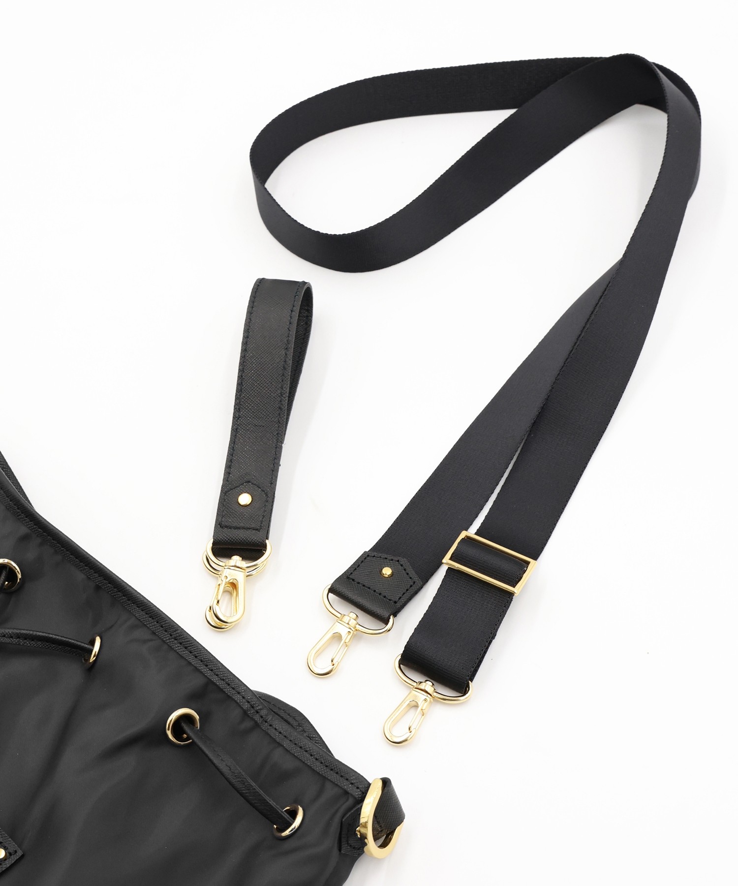 Leather Pocket High Count Taffeta Drawstring Bag