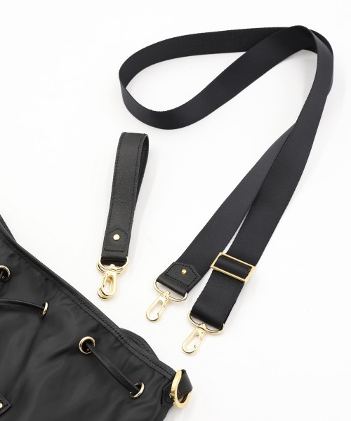 Leather Pocket High Count Taffeta Drawstring Bag