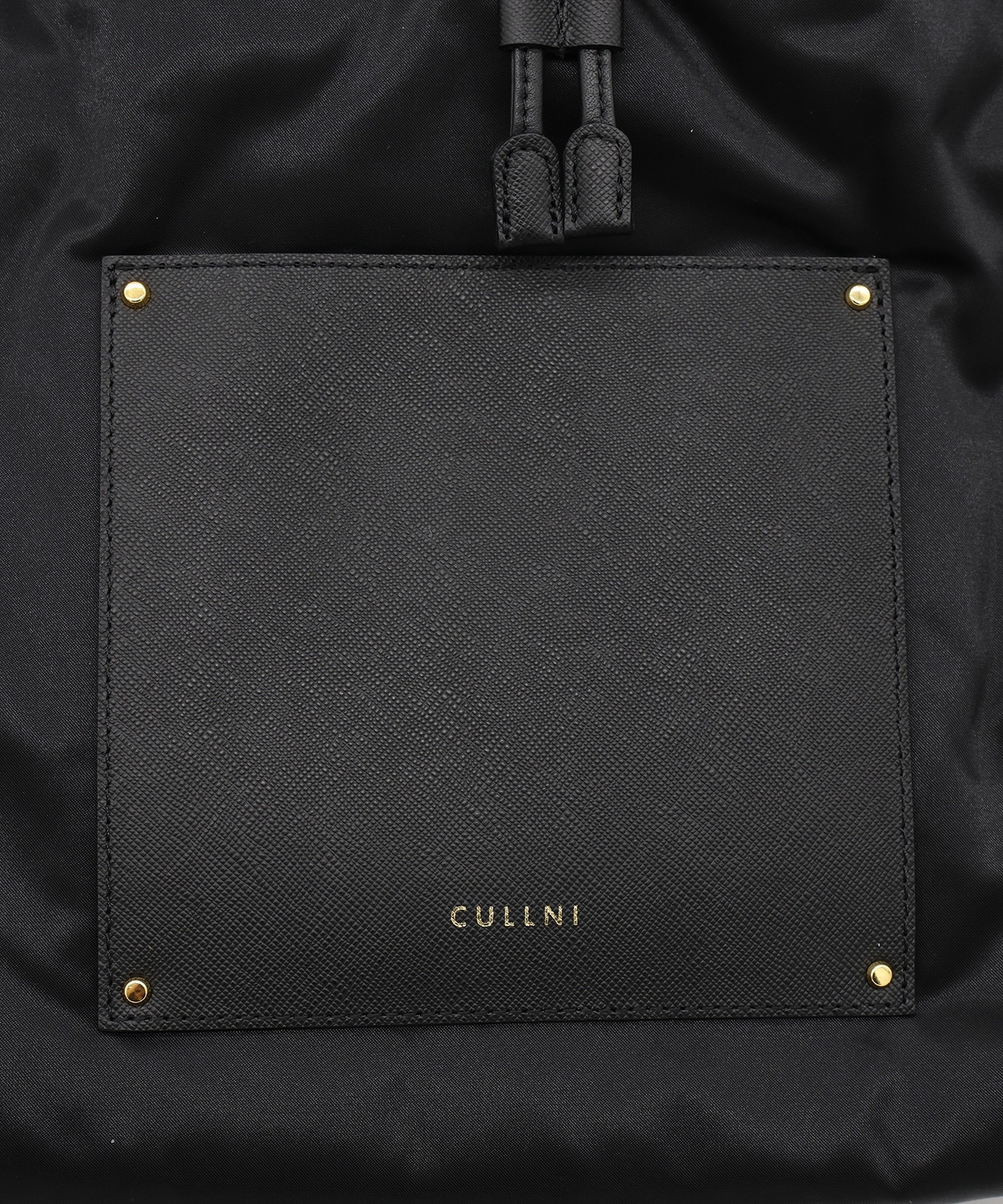 Leather Pocket High Count Taffeta Drawstring Bag