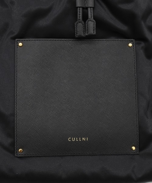 Leather Pocket High Count Taffeta Drawstring Bag