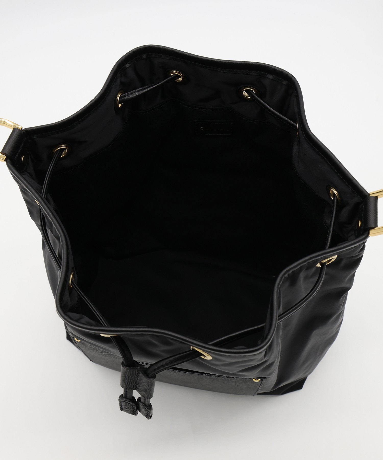 Leather Pocket High Count Taffeta Drawstring Bag
