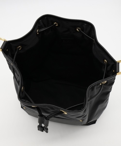 Leather Pocket High Count Taffeta Drawstring Bag