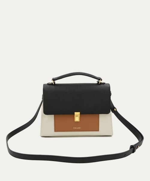 Clasp lock Leather Pocket Hand Bag