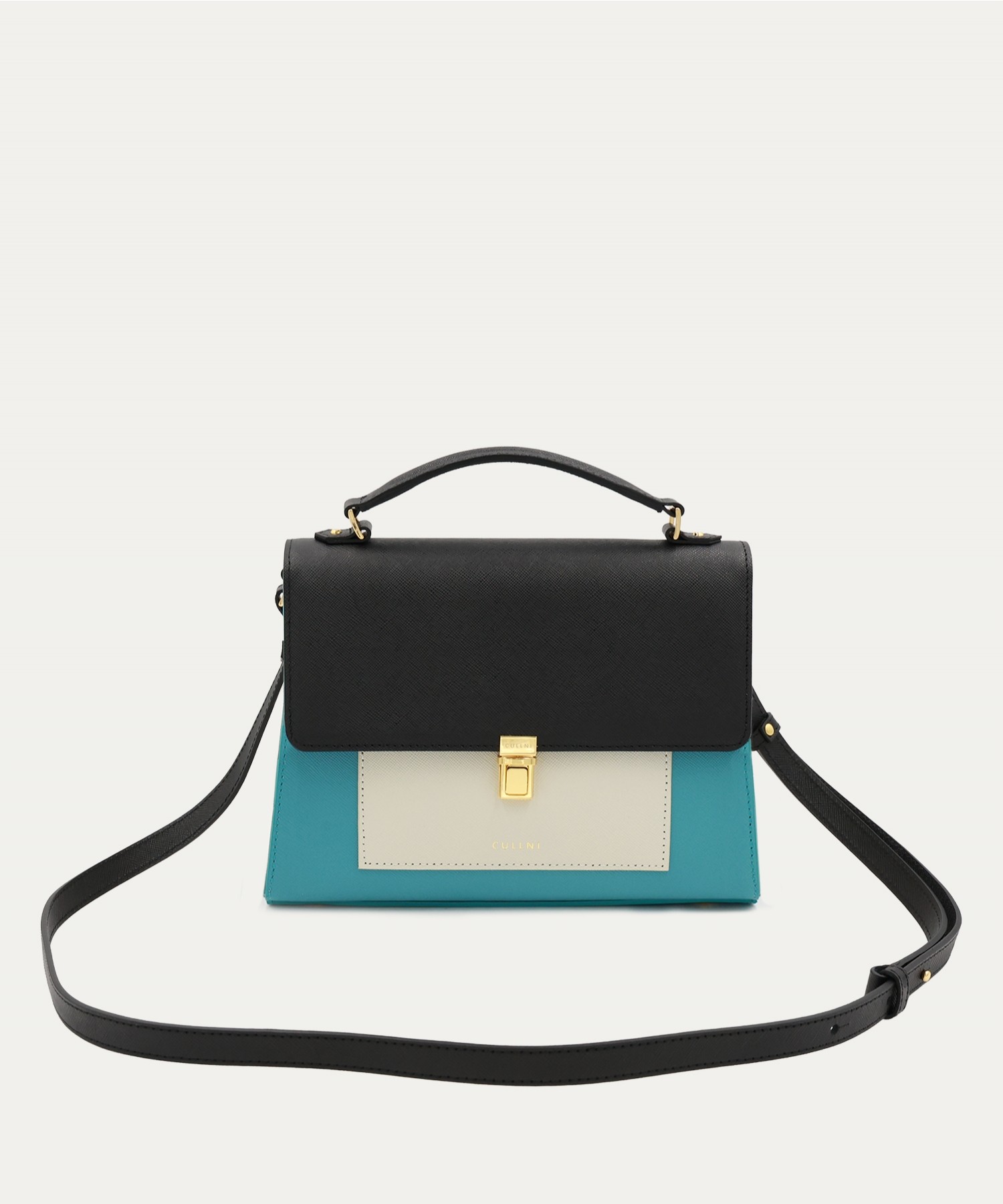 Clasp lock Leather Pocket Hand Bag