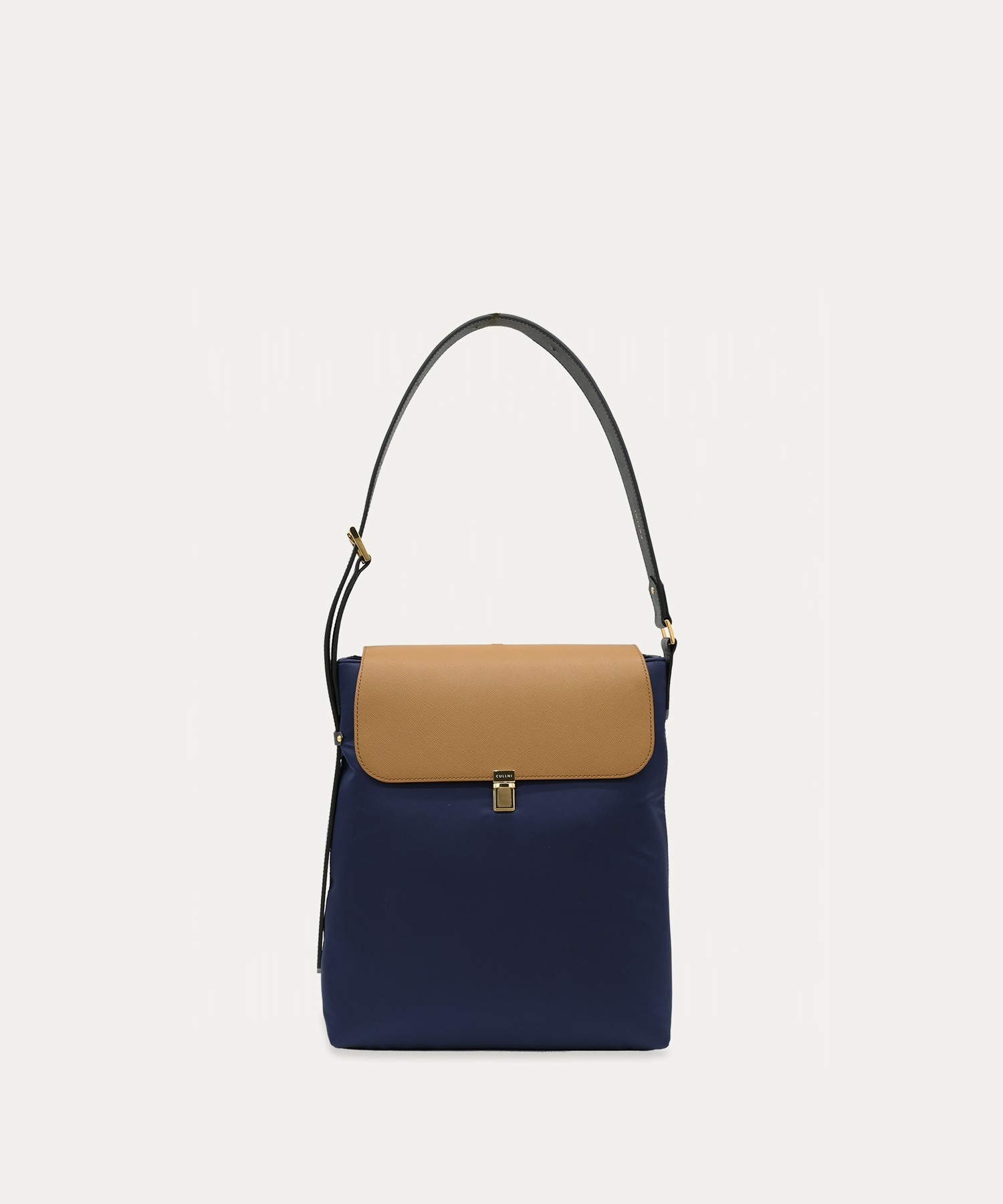 Leather Flap Nylon Twill Shoulder Bag