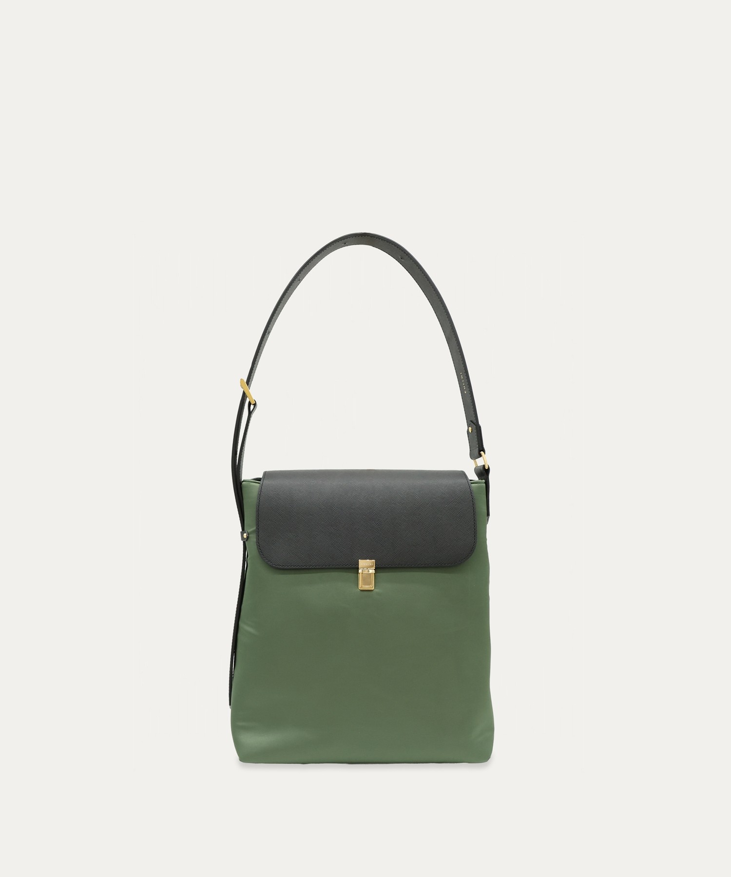 Leather Flap Nylon Twill Shoulder Bag