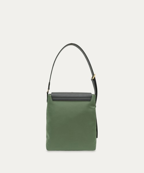 Leather Flap Nylon Twill Shoulder Bag