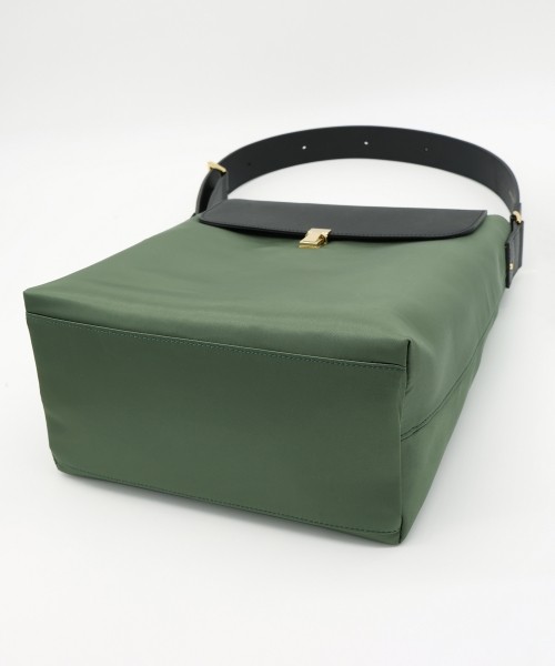 Leather Flap Nylon Twill Shoulder Bag
