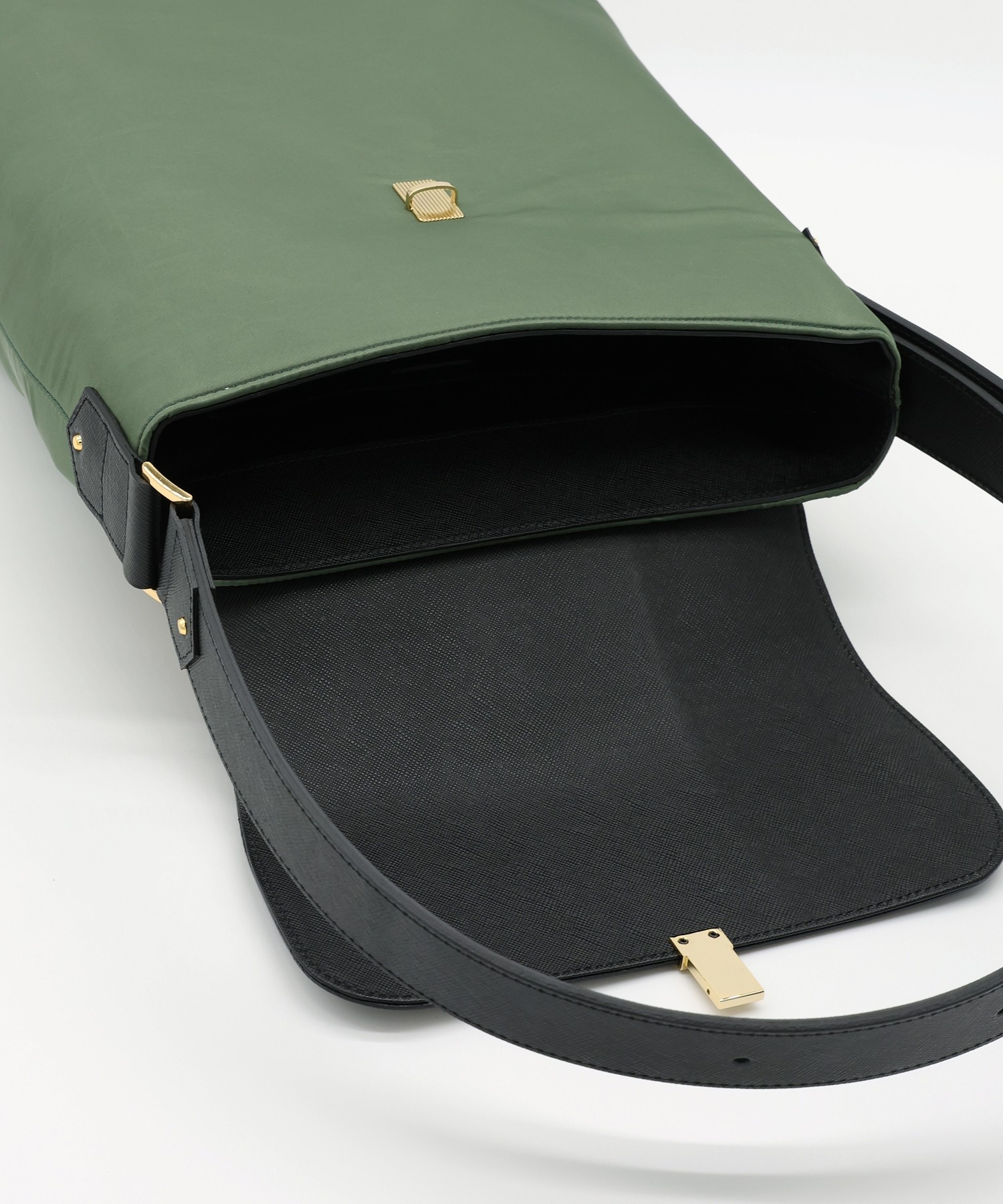 Leather Flap Nylon Twill Shoulder Bag