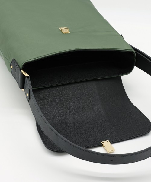 Leather Flap Nylon Twill Shoulder Bag