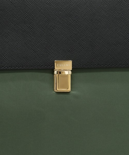 Leather Flap Nylon Twill Shoulder Bag