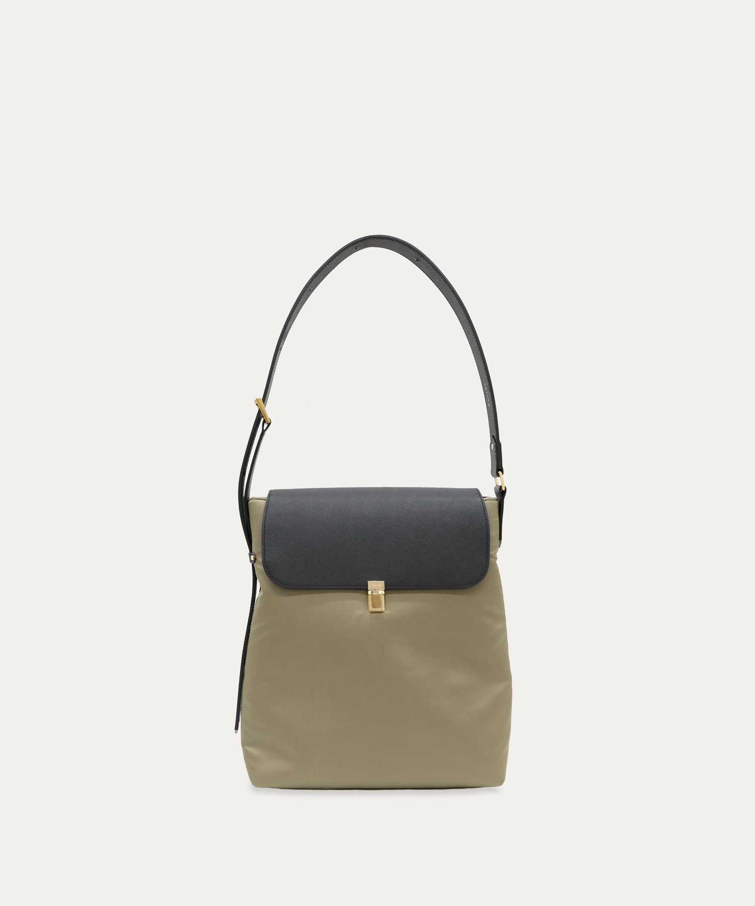 Leather Flap Nylon Twill Shoulder Bag