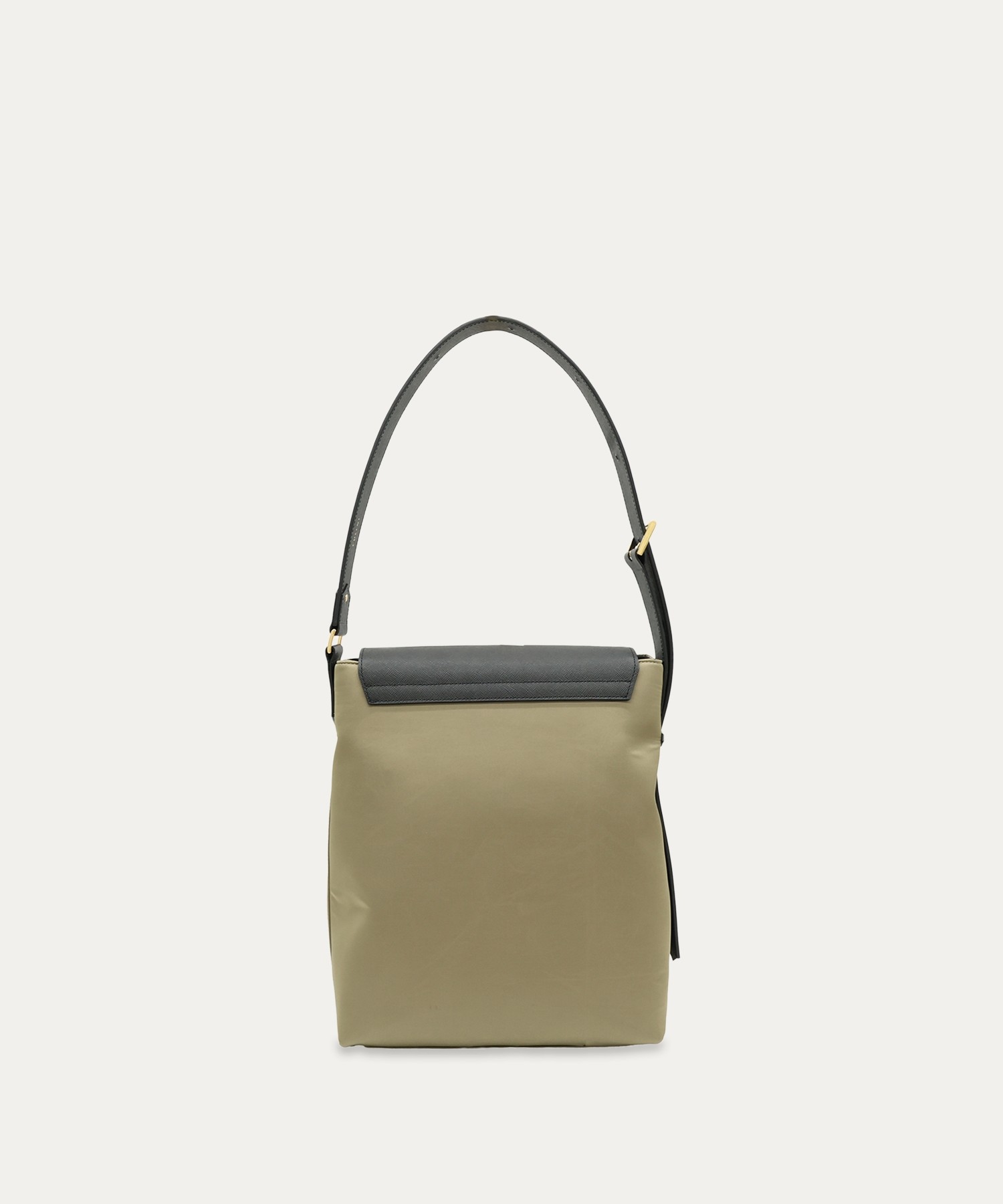 Leather Flap Nylon Twill Shoulder Bag
