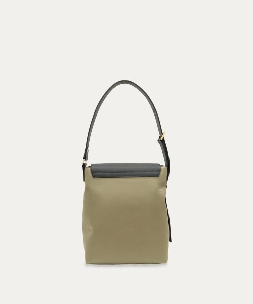 Leather Flap Nylon Twill Shoulder Bag