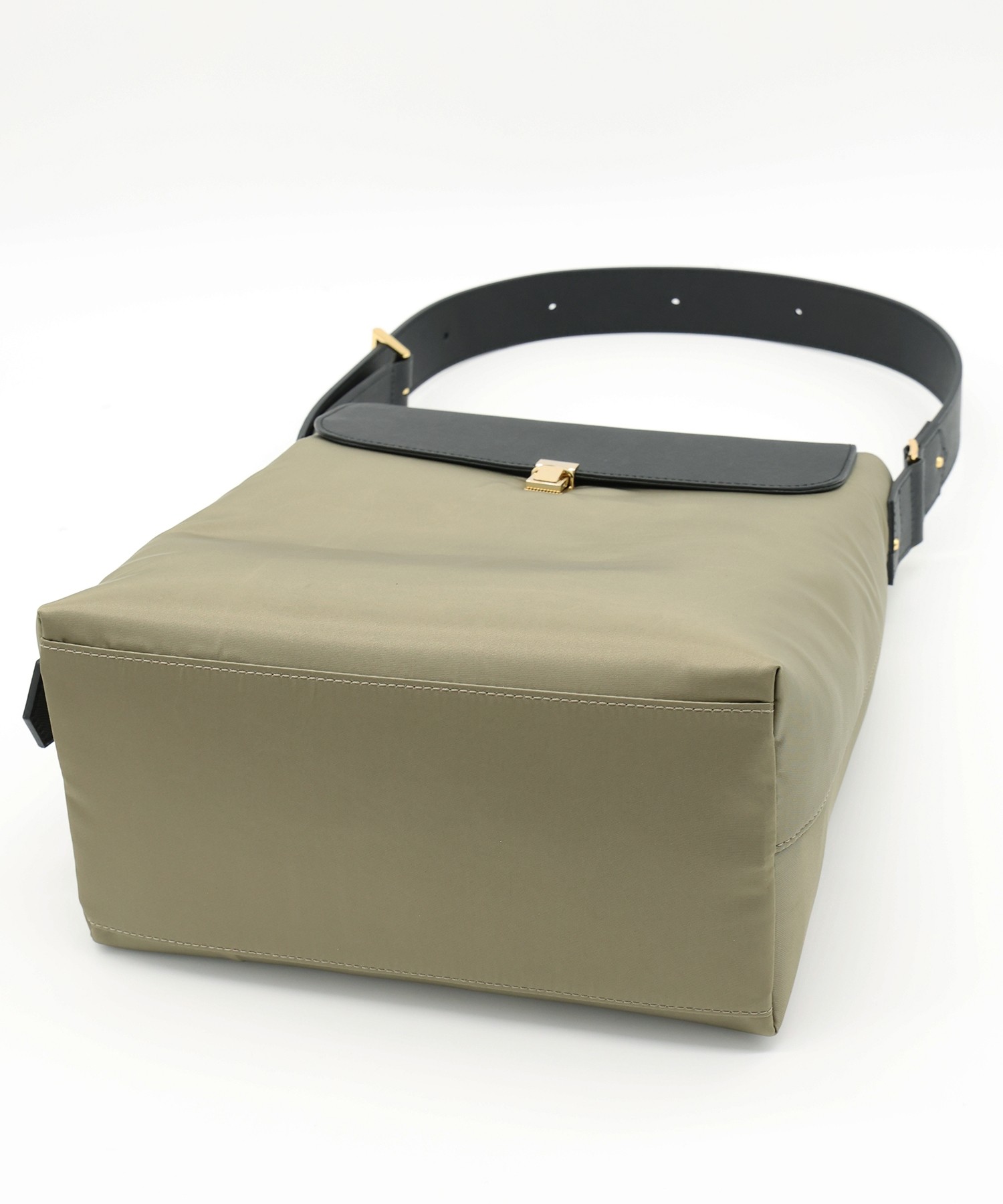 Leather Flap Nylon Twill Shoulder Bag