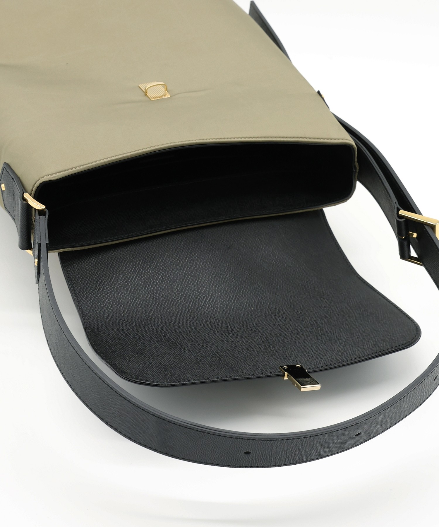 Leather Flap Nylon Twill Shoulder Bag