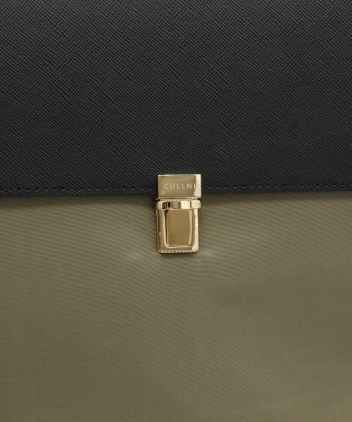 Leather Flap Nylon Twill Shoulder Bag