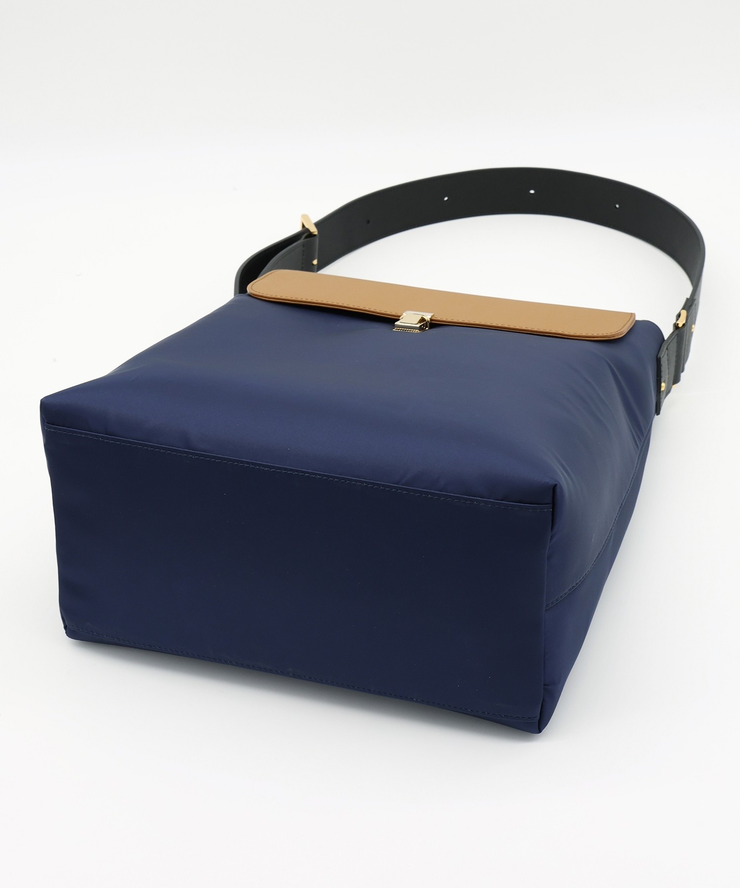 Leather Flap Nylon Twill Shoulder Bag