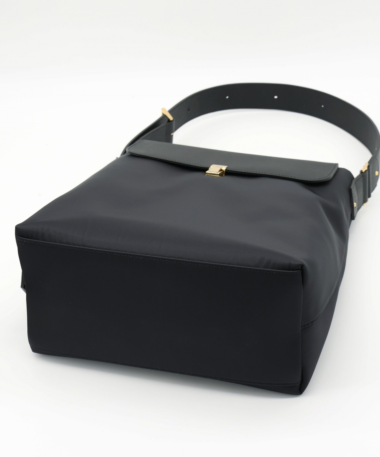 Leather Flap Nylon Twill Shoulder Bag