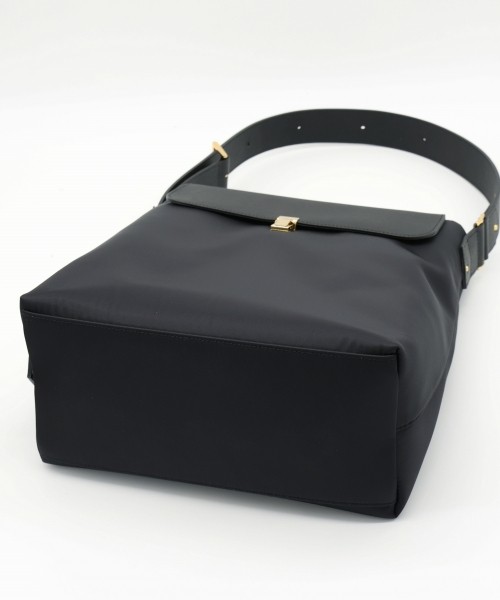 Leather Flap Nylon Twill Shoulder Bag