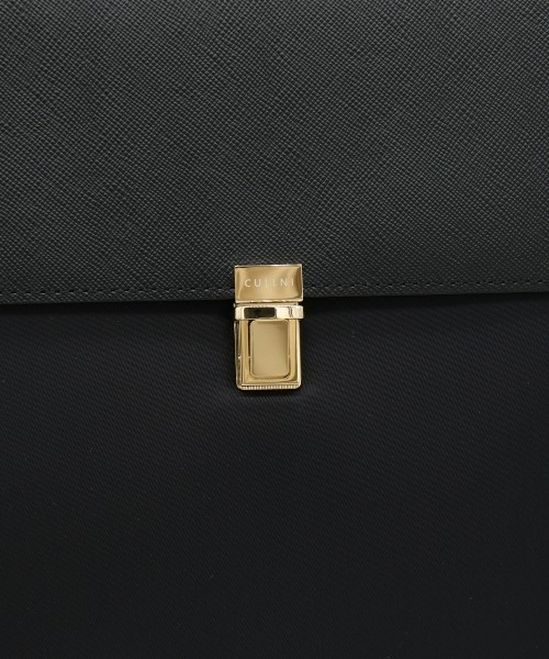 Leather Flap Nylon Twill Shoulder Bag