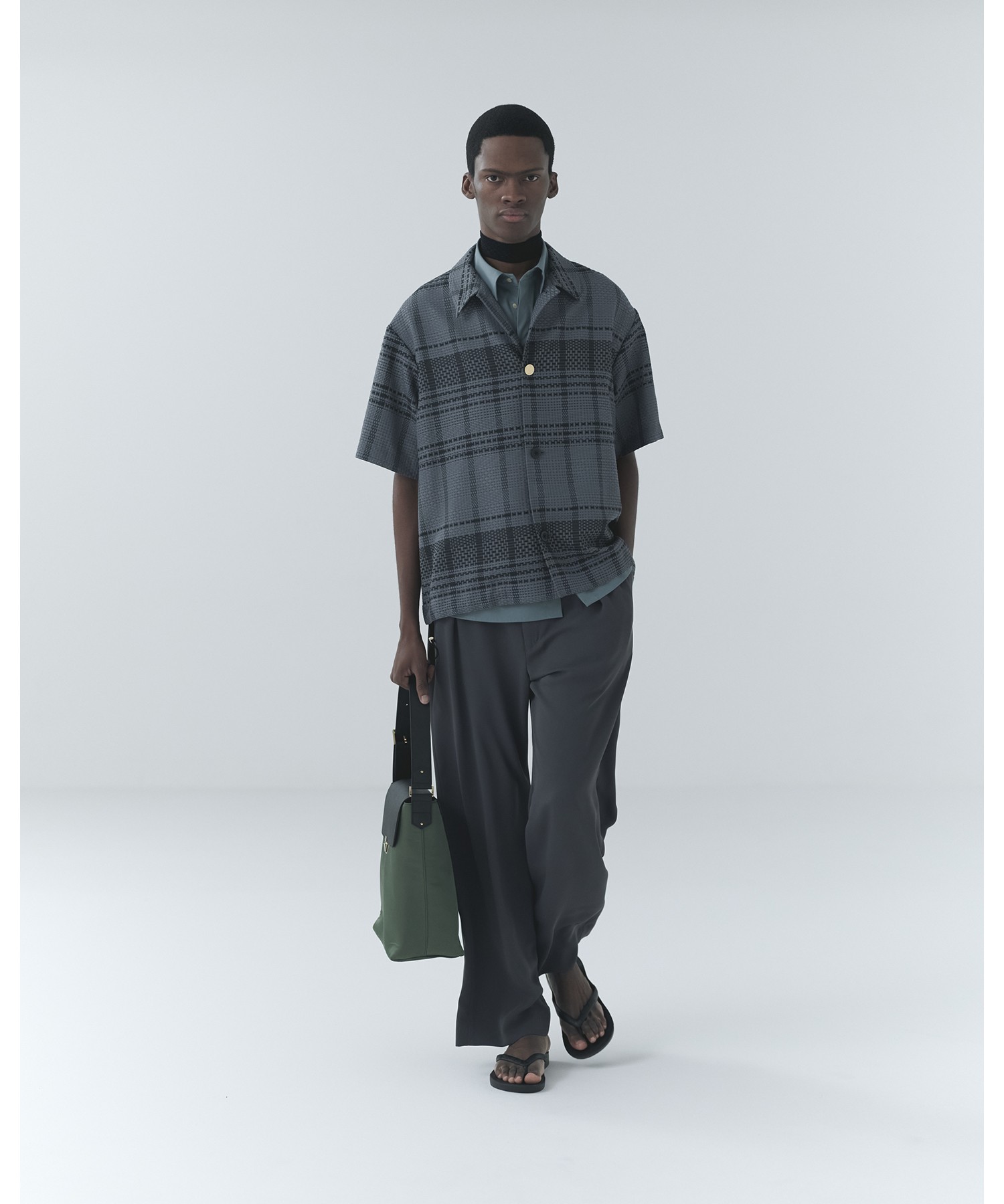 Leather Flap Nylon Twill Shoulder Bag