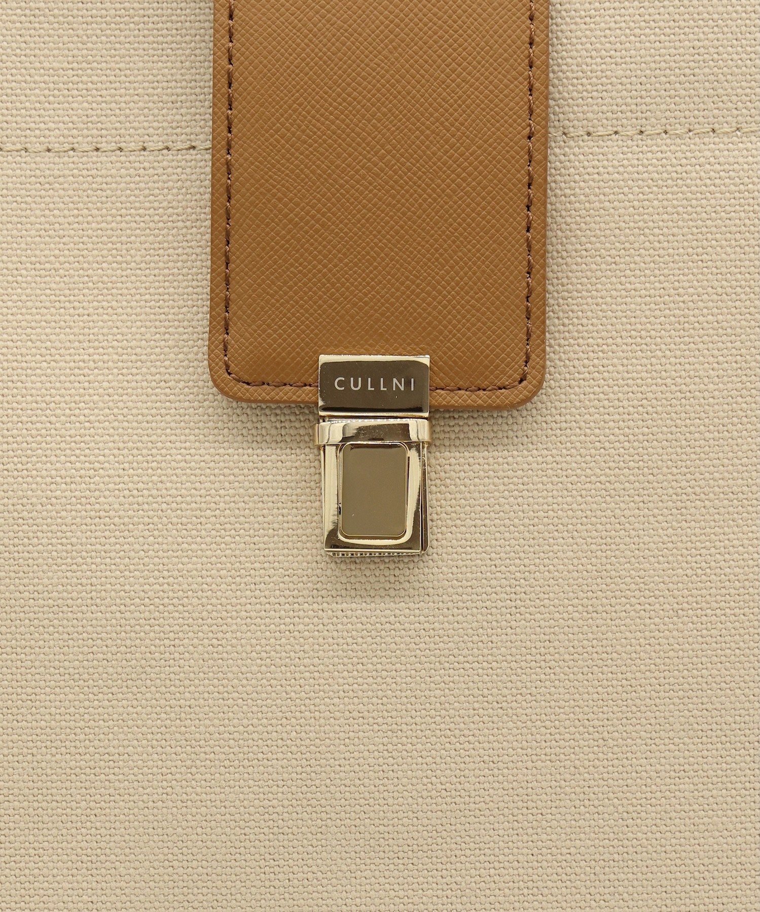 Leather Flap & Belt Tuck Lock Canvas Tote Bag