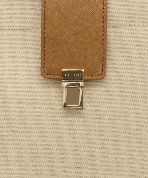 Leather Flap & Belt Tuck Lock Canvas Tote Bag