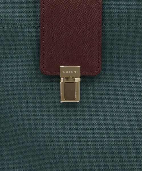 Leather Flap & Belt Tuck Lock Canvas Tote Bag