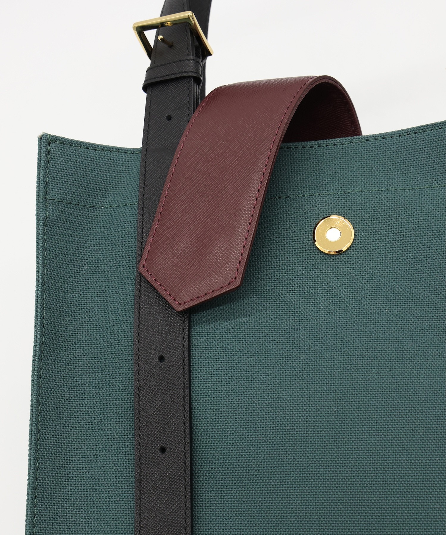 Leather Flap & Belt Tuck Lock Canvas Tote Bag