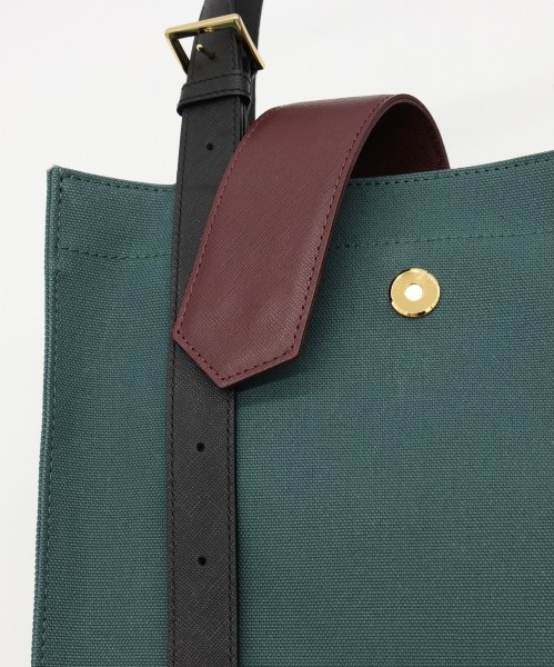 Leather Flap & Belt Tuck Lock Canvas Tote Bag