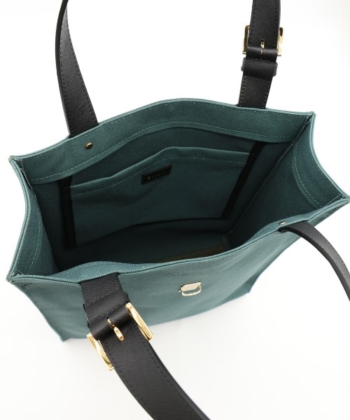 Leather Flap & Belt Tuck Lock Canvas Tote Bag
