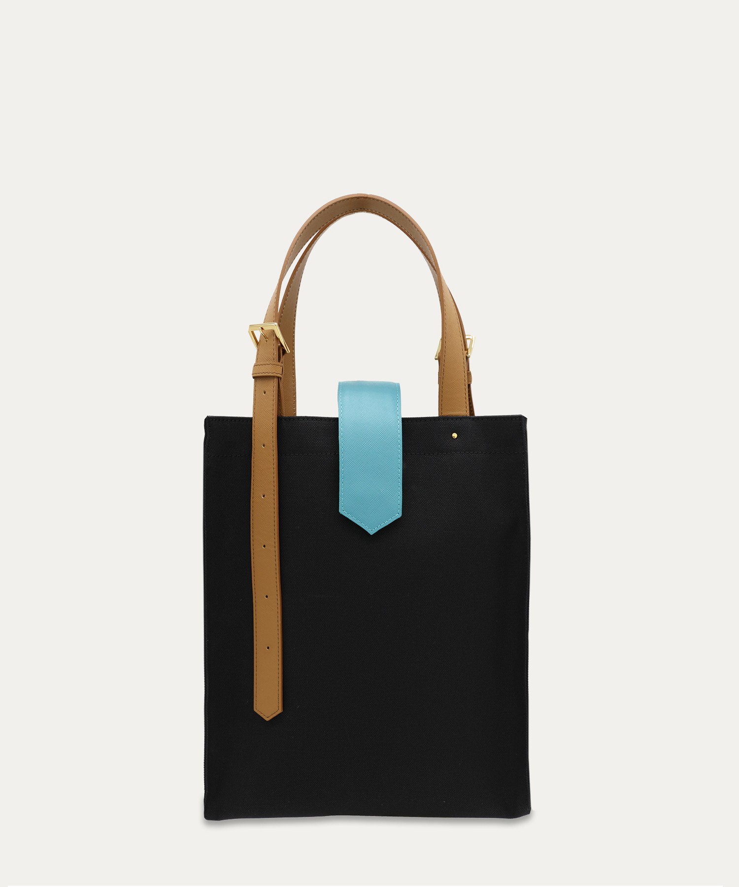 Leather Flap & Belt Tuck Lock Canvas Tote Bag