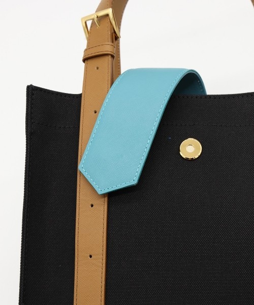 Leather Flap & Belt Tuck Lock Canvas Tote Bag