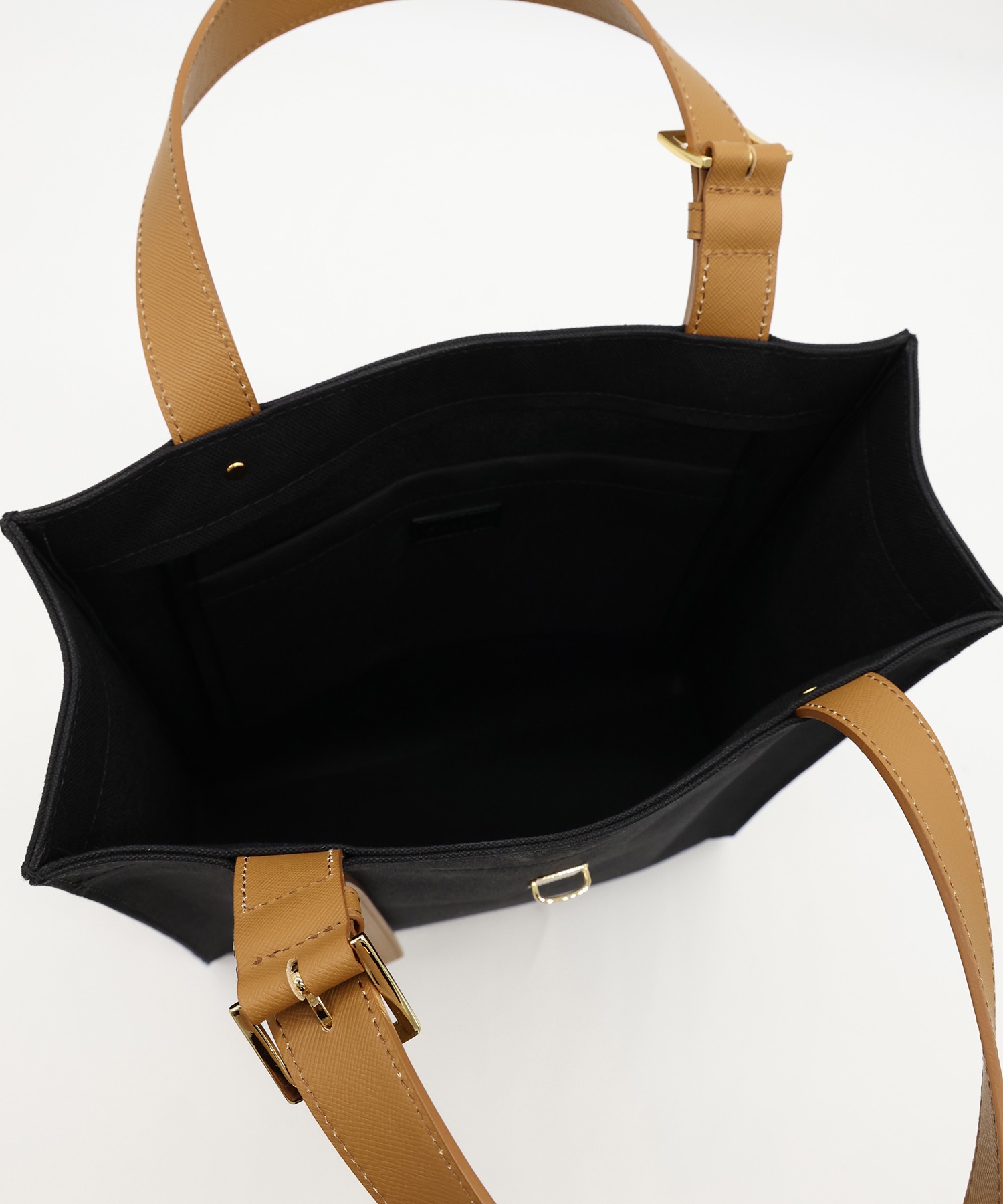 Leather Flap & Belt Tuck Lock Canvas Tote Bag