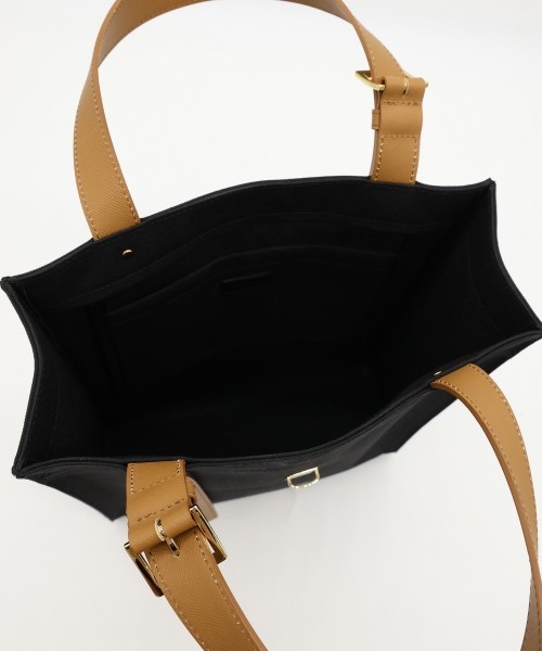 Leather Flap & Belt Tuck Lock Canvas Tote Bag