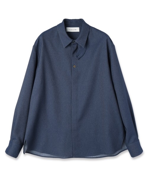 Faux Denim Front Fly Chin Tab Shirt