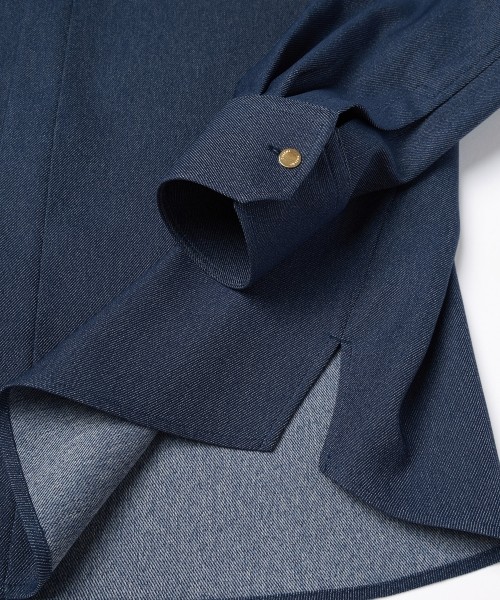 Faux Denim Front Fly Chin Tab Shirt