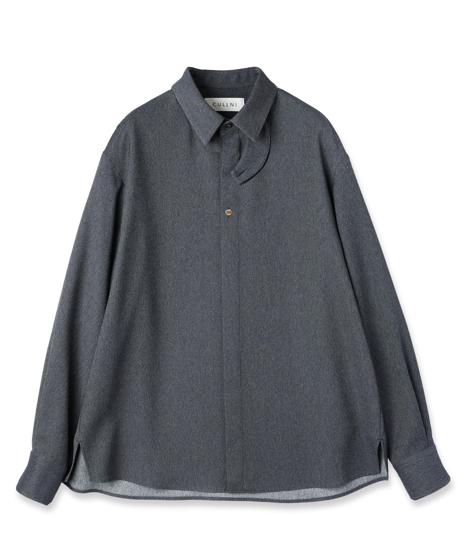 Faux Denim Front Fly Chin Tab Shirt