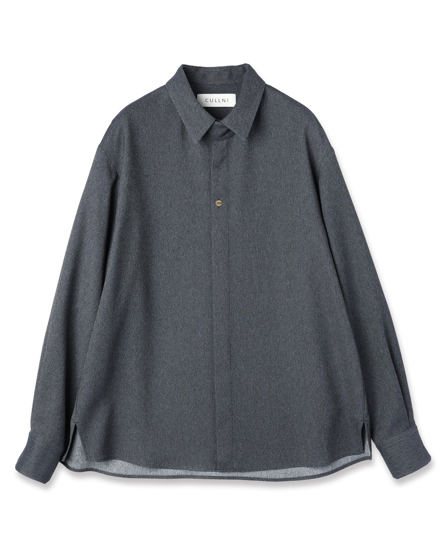 Faux Denim Front Fly Chin Tab Shirt