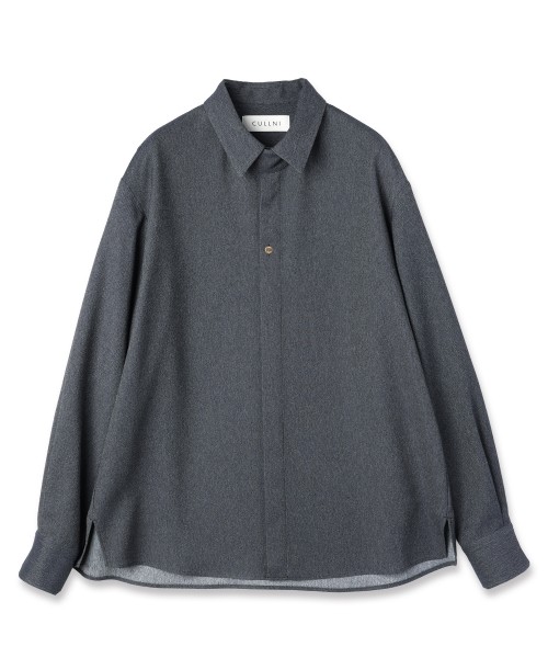 Faux Denim Front Fly Chin Tab Shirt