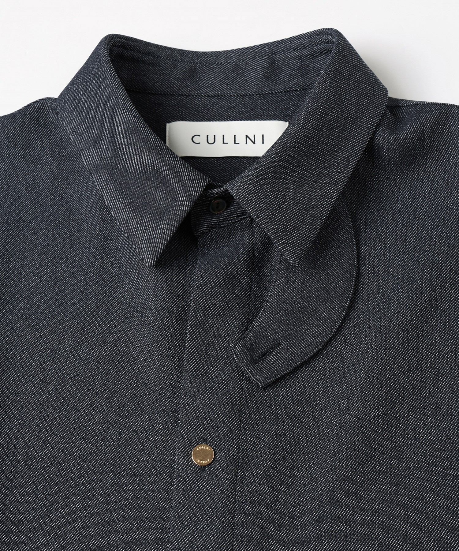 Faux Denim Front Fly Chin Tab Shirt