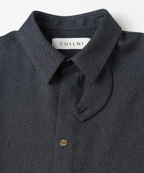Faux Denim Front Fly Chin Tab Shirt