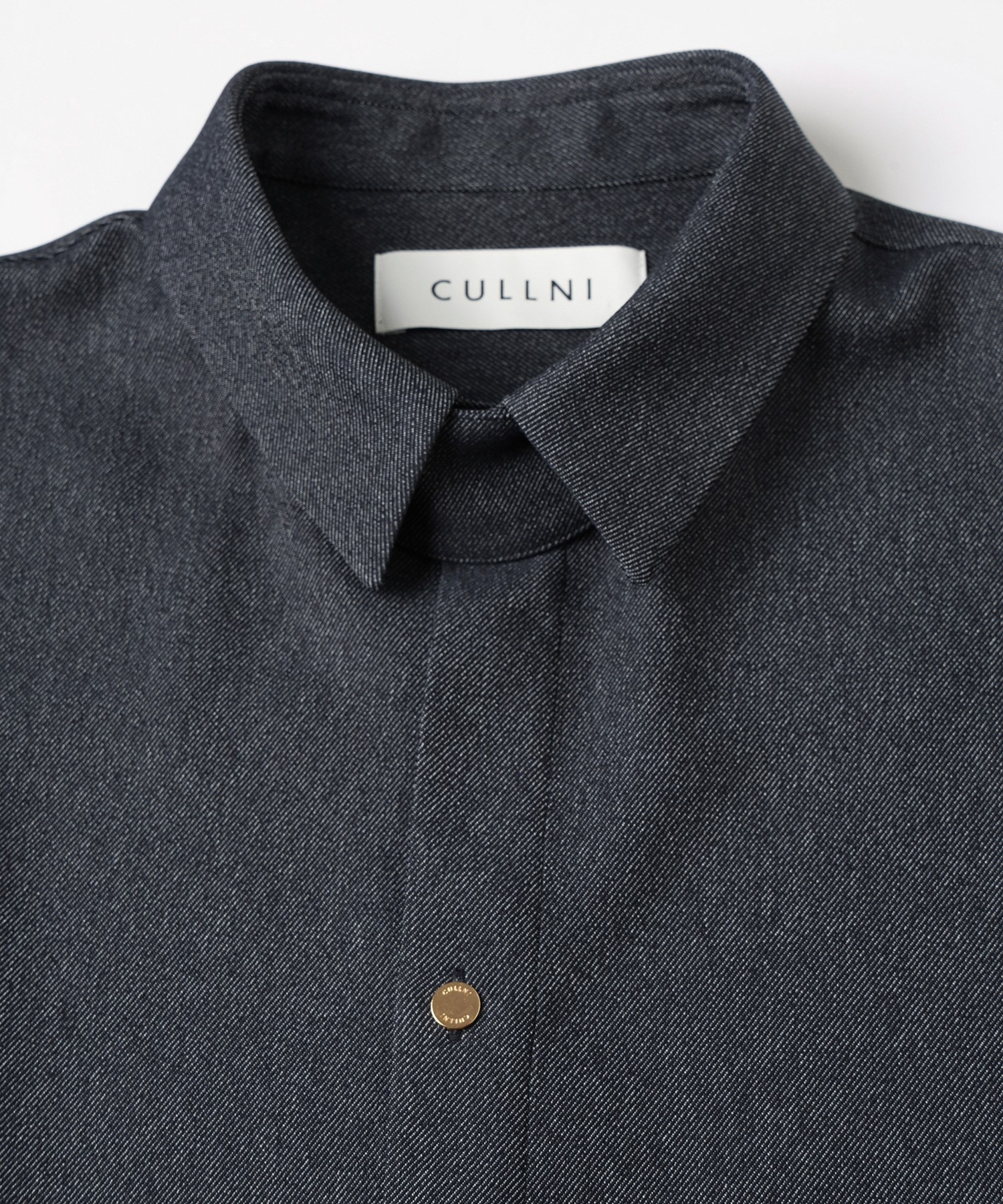 Faux Denim Front Fly Chin Tab Shirt