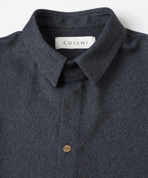 Faux Denim Front Fly Chin Tab Shirt