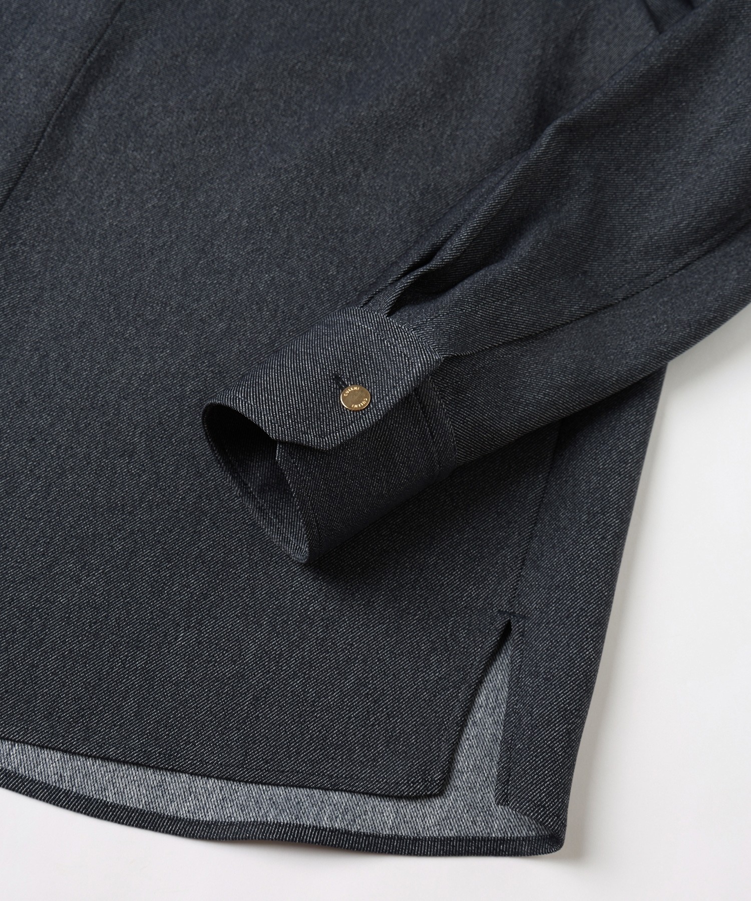 Faux Denim Front Fly Chin Tab Shirt