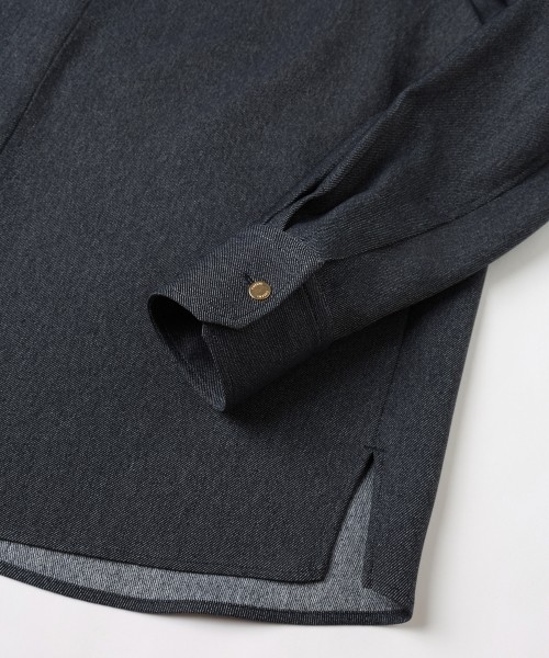 Faux Denim Front Fly Chin Tab Shirt