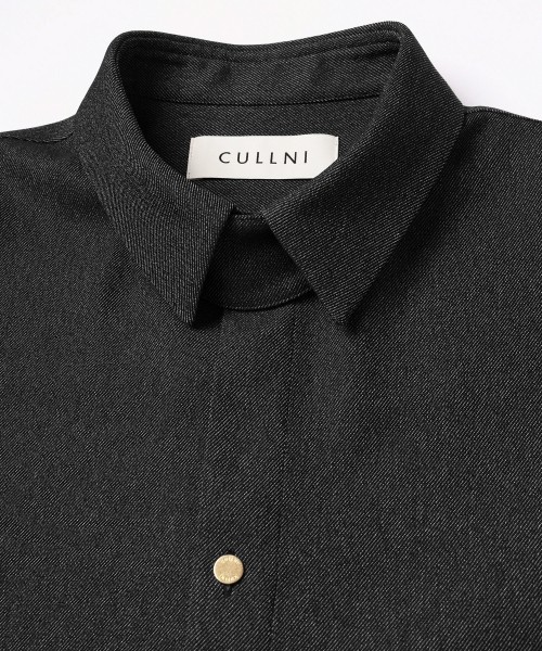 Faux Denim Front Fly Chin Tab Shirt