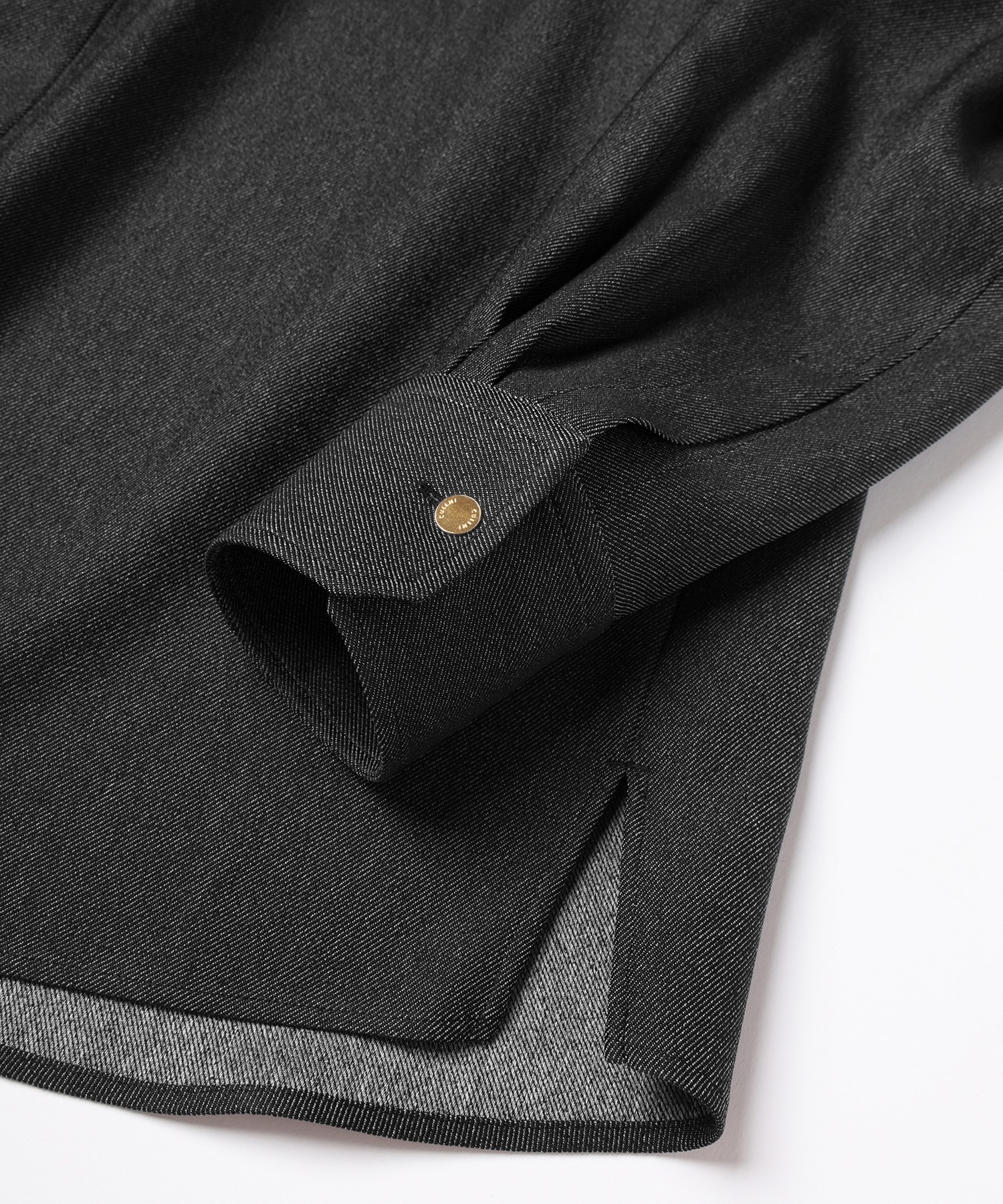 Faux Denim Front Fly Chin Tab Shirt