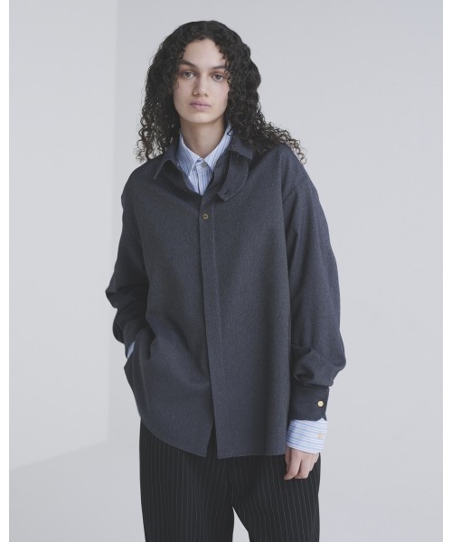 Faux Denim Front Fly Chin Tab Shirt